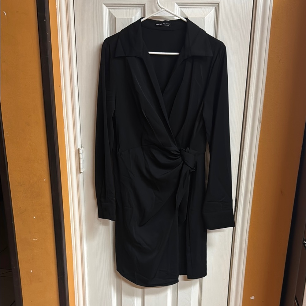 SHEIN Black Asymmetrical Ruched Cowl Neck Dress